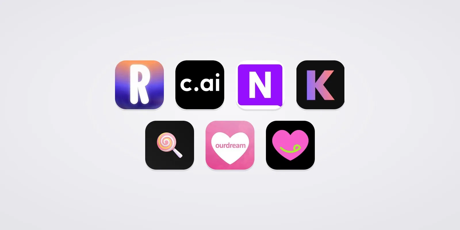Logos de las apps de compañía IA comparadas en Lupabot
