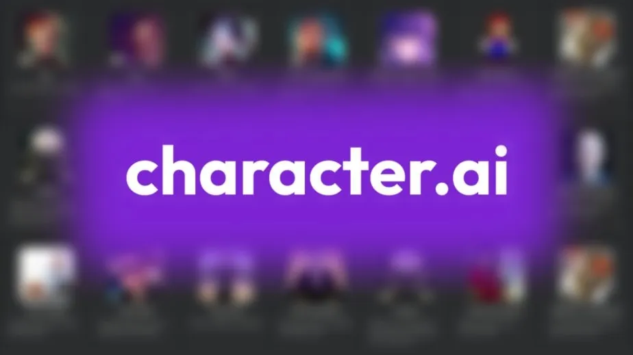 Logo de Character.AI delante de un catálogo de personajes difuminado